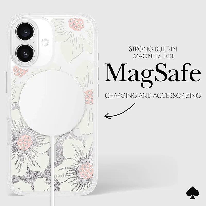 Kate Spade New York Liquid Glitter MagSafe – dėklas iPhone 16 (Hollyhock Floral)