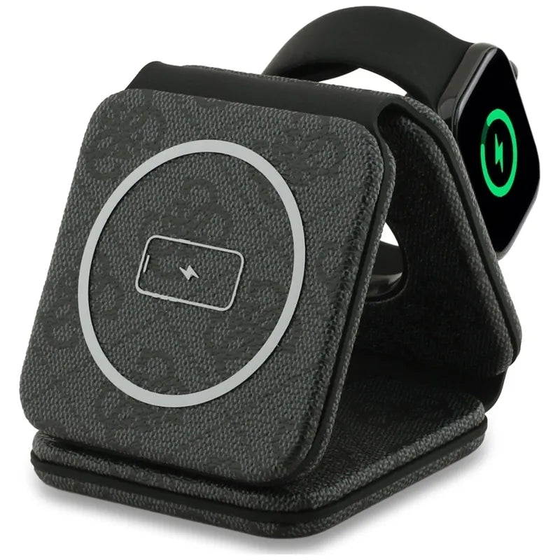 Belaidis įkroviklis Guess 4G – „MagSafe“ 3-viename indukcinis įkroviklis, skirtas iPhone, AirPods ir Apple Watch 15 W (juodas)