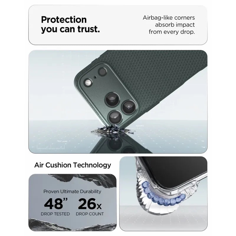 Spigen Liquid Air – dėklas, skirtas iPhone 18 Pro / 17 Pro (Abyss Green)
