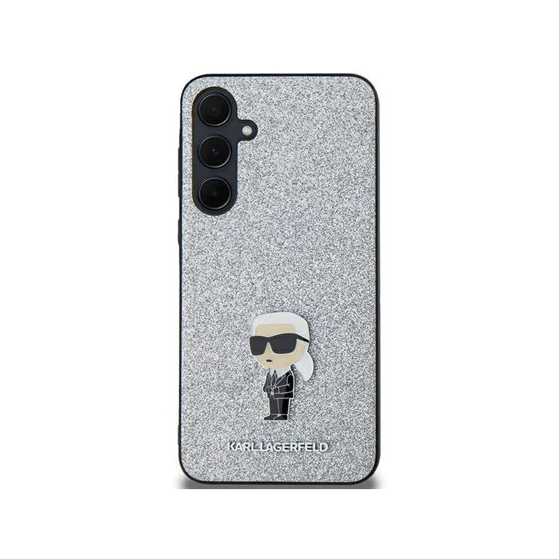 Karl Lagerfeld Fixed Glitter Ikonik Logo Metal Pin - dėklas Samsung Galaxy A35 5G (sidabrinis)