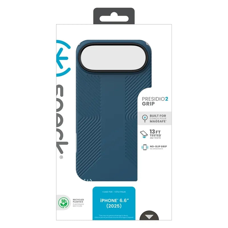 Speck Presidio2 Grip MagSafe – dėklas iPhone Air (Deep Sea / Silver Metallic / Spell Blue)