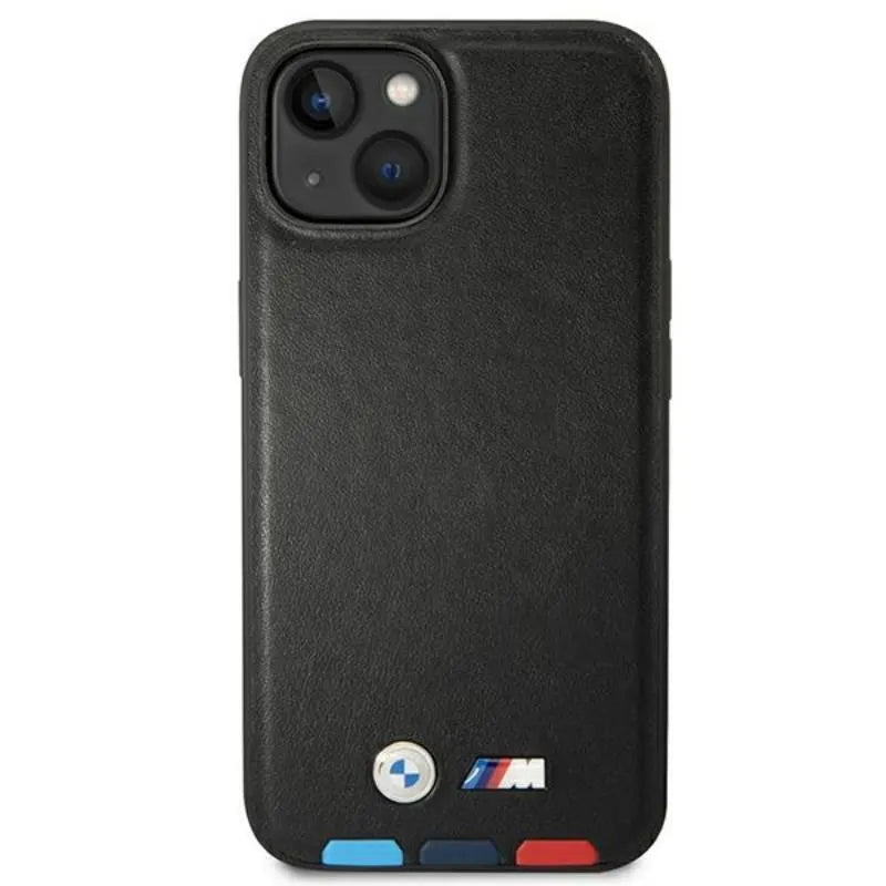 BMW Leather Hot Stamp Tricolor – dėklas iPhone 14 Plus (juodas)