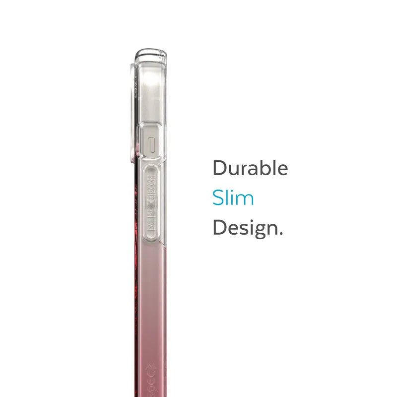 Speck Presidio Perfect-Clear + Ombre + MagSafe - dėklas iPhone 15 Plus / 14 Plus su MICROBAN danga (Skaidrus / Vintage Rose Fade)
