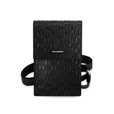 Karl Lagerfeld Monogram Plate Wallet telefono krepšys – krepšys išmaniajam telefonui ir aksesuarams (juodas)