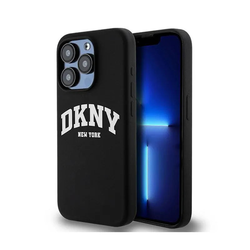DKNY Liquid Silicone White Printed Logo MagSafe – dėklas iPhone 14 Pro (juodas)
