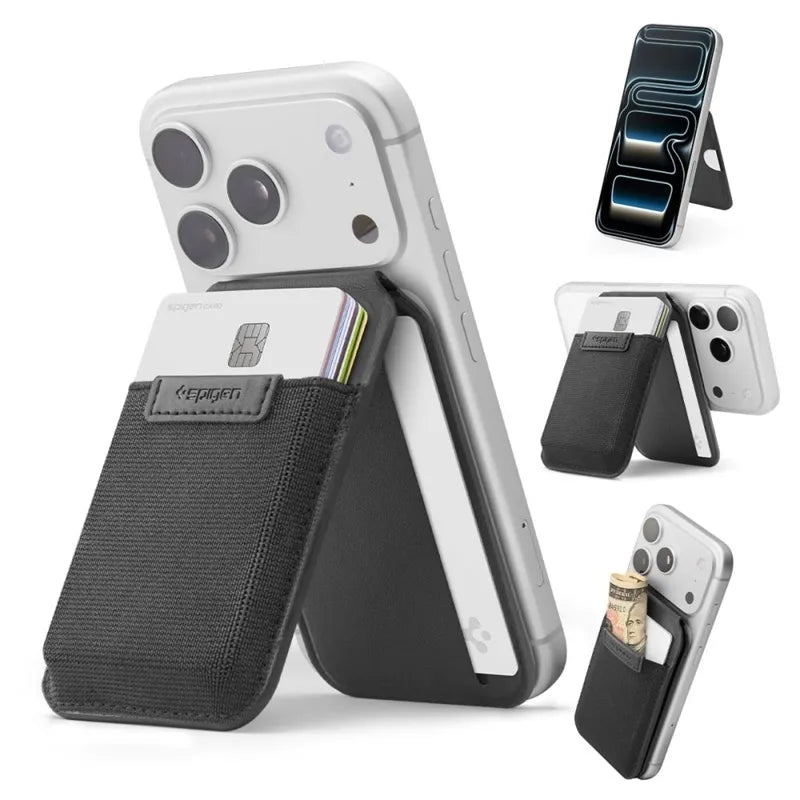 Spigen Slim Fold S314-4 MagSafe – magnetinė piniginė su stovo funkcija (juoda)