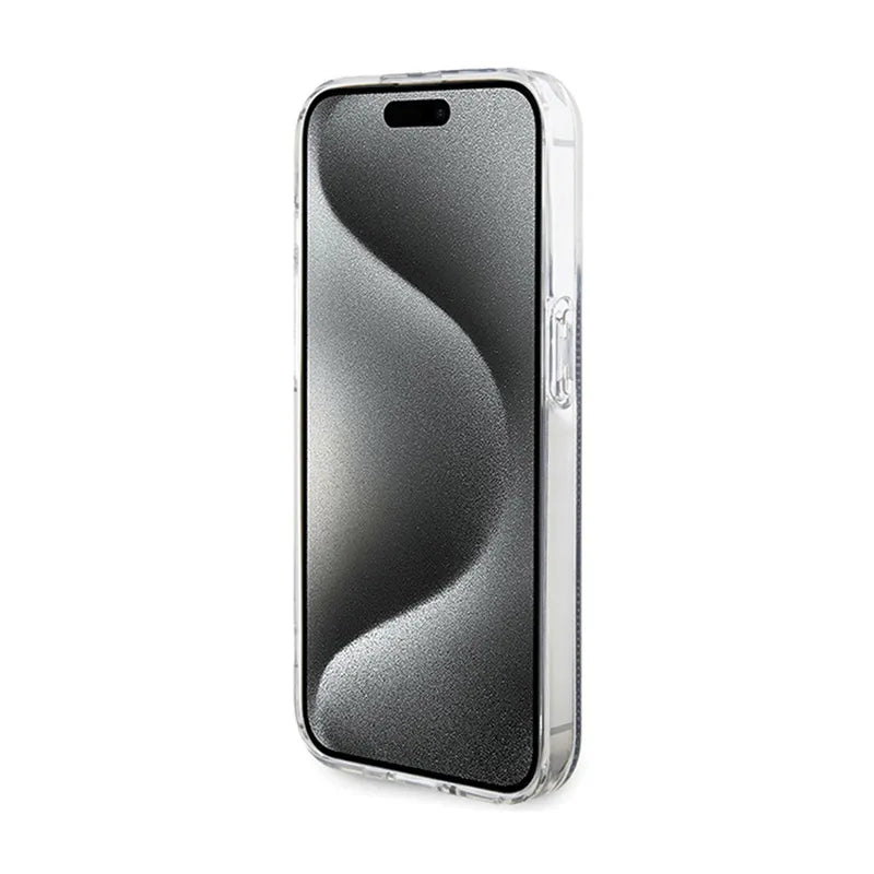 Guess IML 4G Gold Stripe dėklas iPhone 15 Pro (juodas)