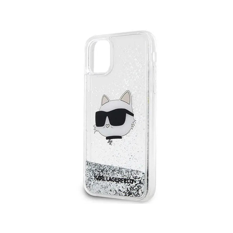 Karl Lagerfeld Liquid Glitter NFT Choupette Head - dėklas iPhone 11 (sidabrinis)