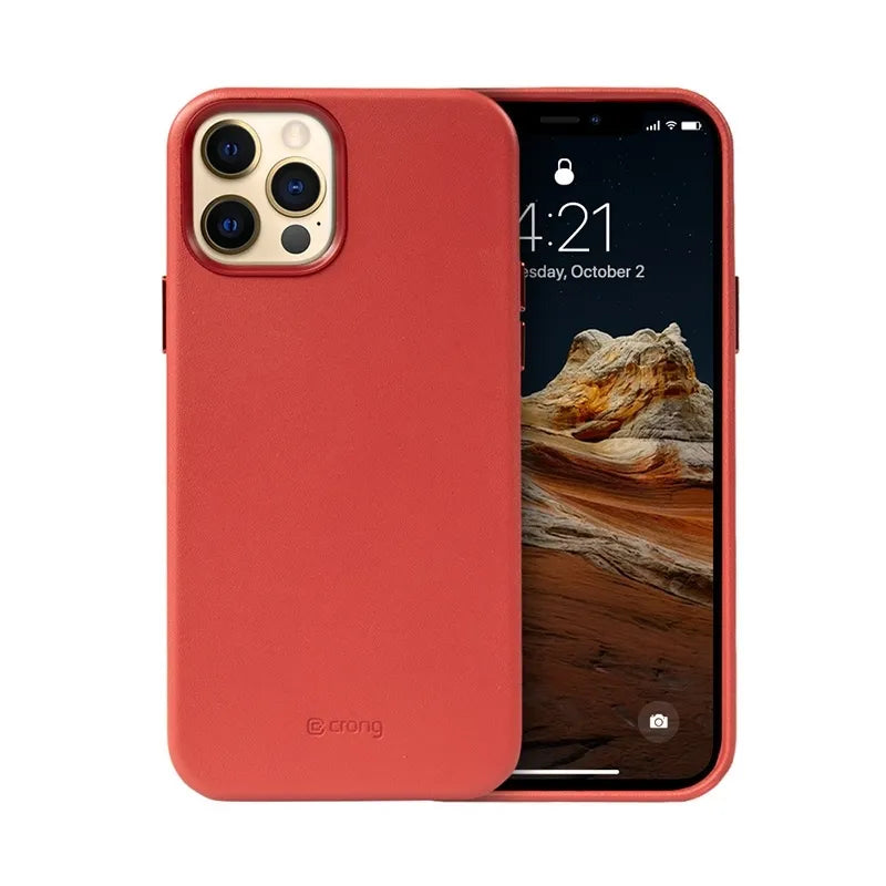 Crong Essential Cover – dirbtinės odos dėklas, skirtas iPhone 12 Pro Max (raudonas)