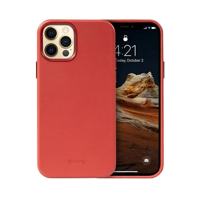 Crong Essential Cover – dirbtinės odos dėklas, skirtas iPhone 12 Pro Max (raudonas)