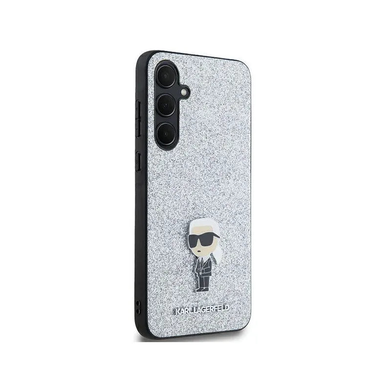 Karl Lagerfeld Fixed Glitter Ikonik Logo Metal Pin - dėklas Samsung Galaxy A35 5G (sidabrinis)