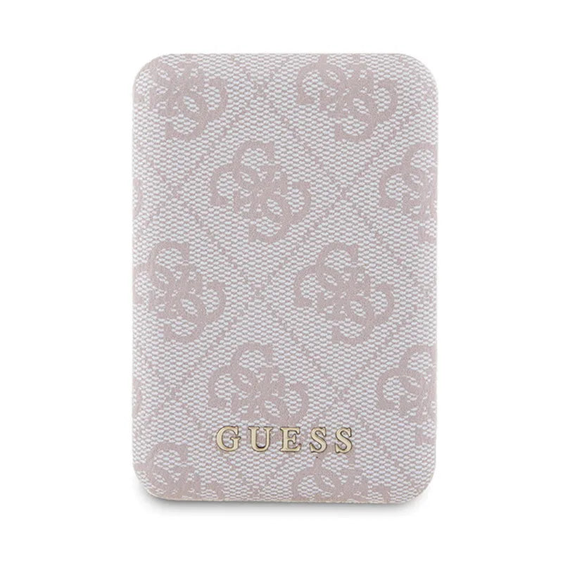 „Guess“ rinkinys „MagSafe 4G Metal Gold Logo“ – dėklo komplektas + „Power Bank“ 5000 mAh „MagSafe“ „iPhone 15 Pro“ (rožinis)
