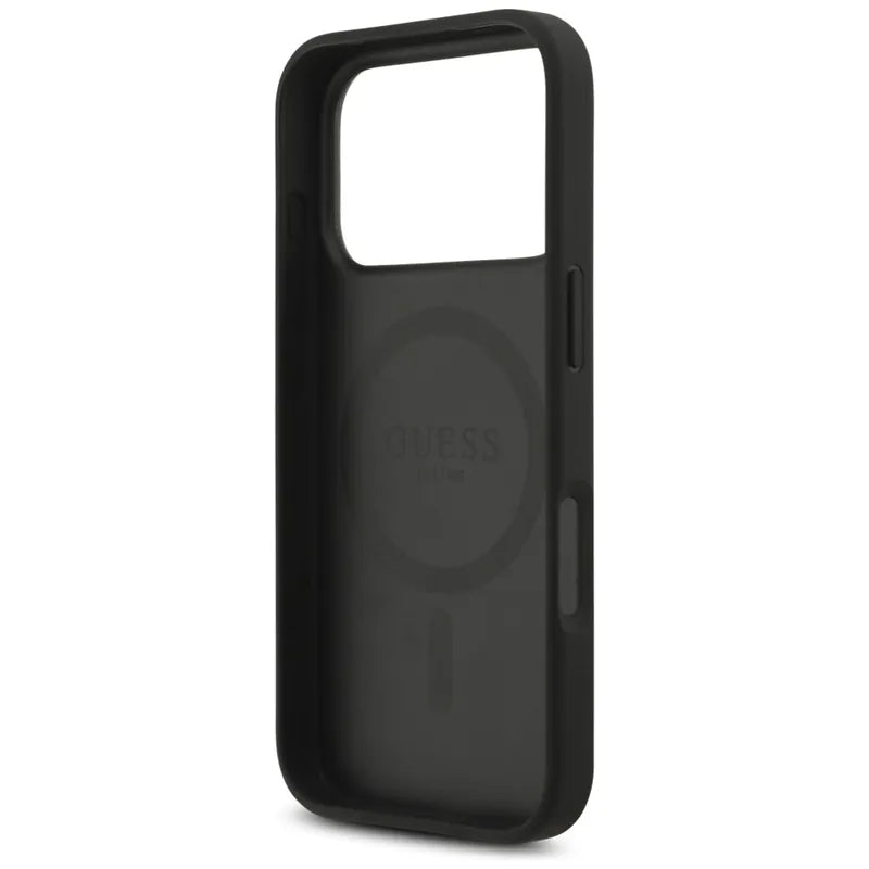 „Guess 4G Circle Classic Logo MagSafe“ – dėklas „iPhone 17 Pro“ (juodas)