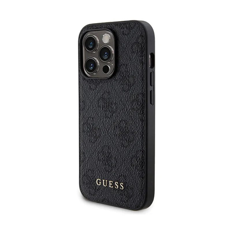 Guess rinkinys MagSafe 4G Metal Gold Logo – dėklas + 5000mAh MagSafe maitinimo baterija iPhone 14 Pro (juodas)