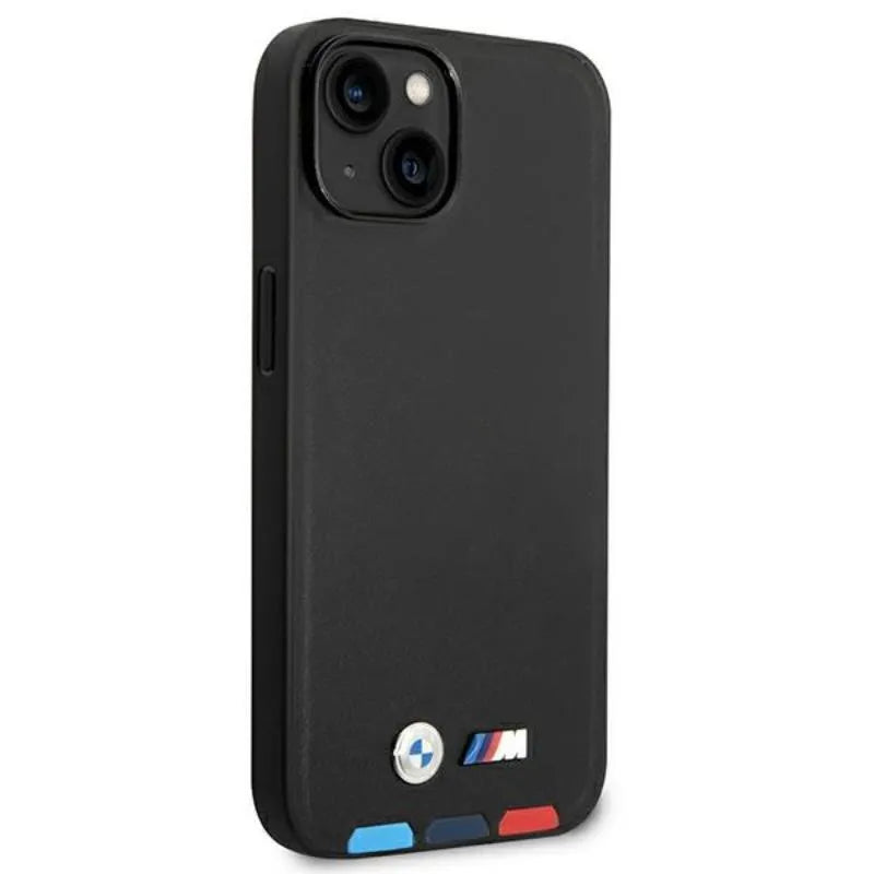 BMW Leather Hot Stamp Tricolor – dėklas iPhone 14 Plus (juodas)