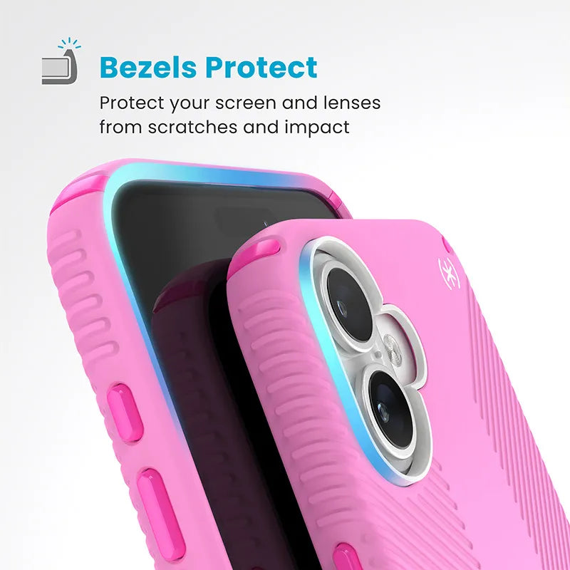 Speck Presidio2 Grip ClickLock & MagSafe - iPhone 16 Plus dėklas (True Pink / Shocking Pink / White)