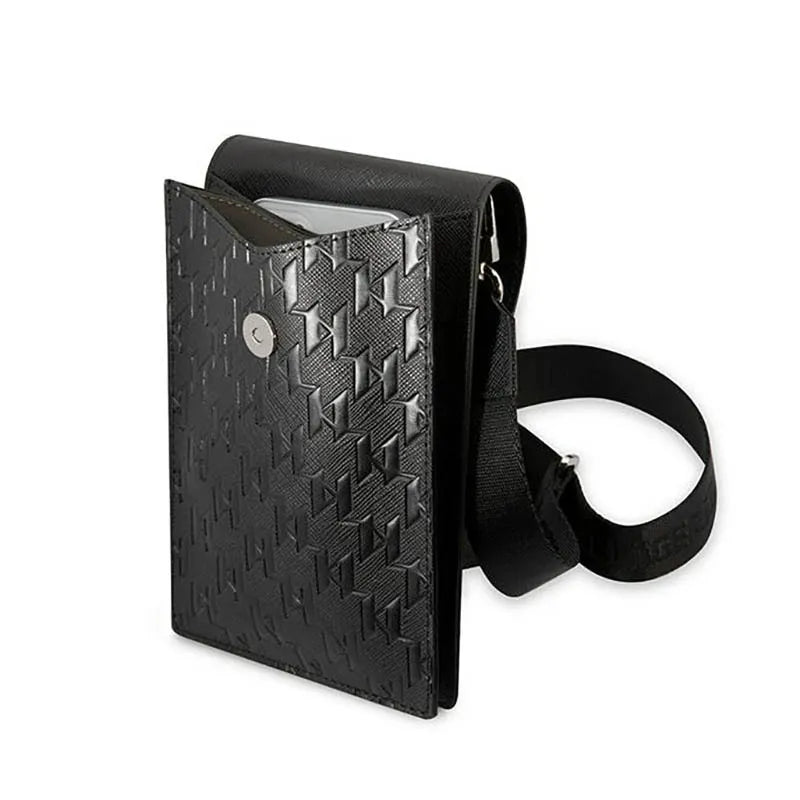 Karl Lagerfeld Monogram Plate Wallet telefono krepšys – krepšys išmaniajam telefonui ir aksesuarams (juodas)
