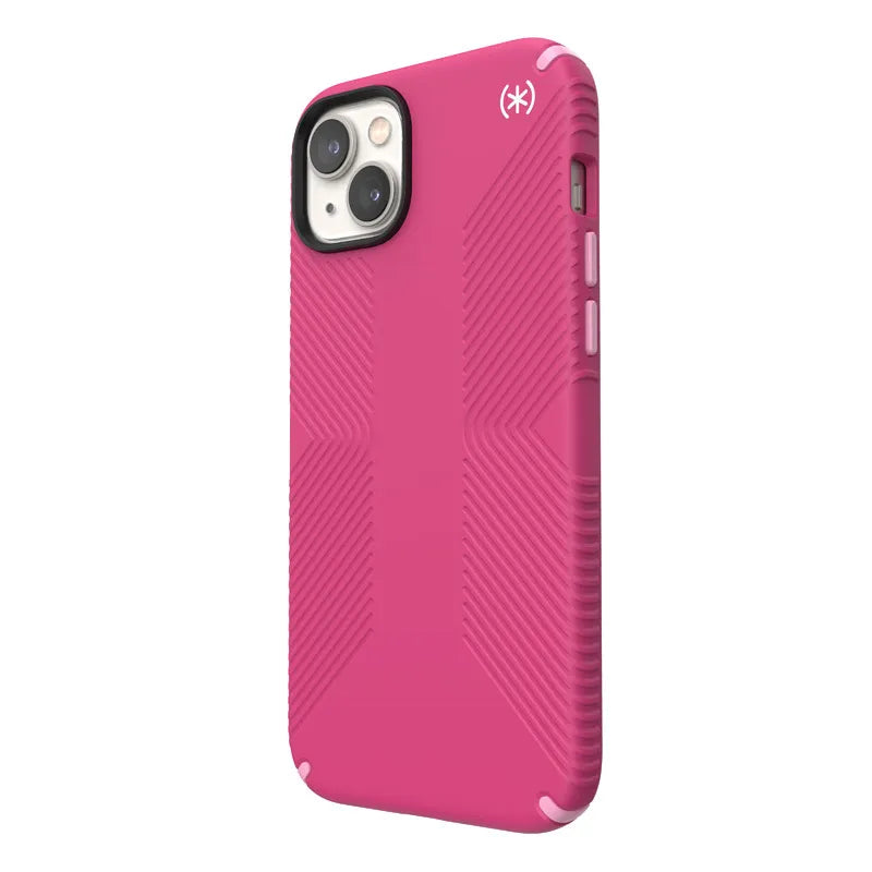 Speck Presidio2 Grip MagSafe – neslystantis iPhone 14 Plus dėklas (Digitalpink / Blossompink / White)