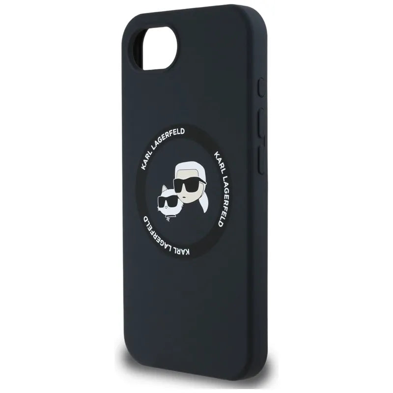 Karl Lagerfeld Silicone Karl & Choupette Heads MagSafe – dėklas iPhone 16e (juodas)