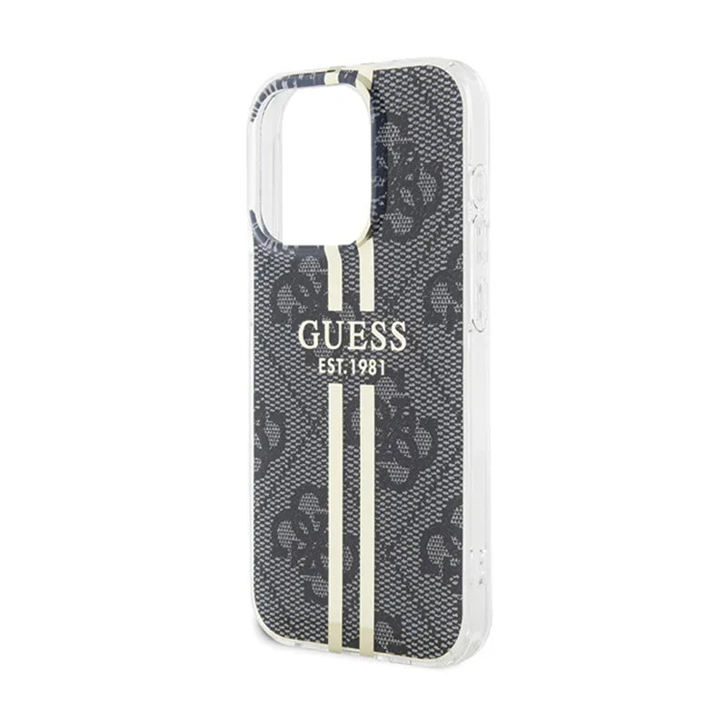 Guess IML 4G Gold Stripe dėklas iPhone 15 Pro (juodas)
