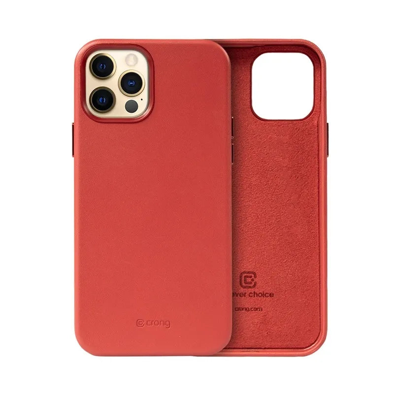 Crong Essential Cover – dirbtinės odos dėklas, skirtas iPhone 12 Pro Max (raudonas)