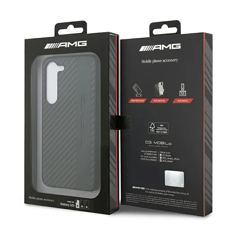 AMG Carbon Stripe & Embossed – dėklas „Samsung Galaxy S23“ (juodas)