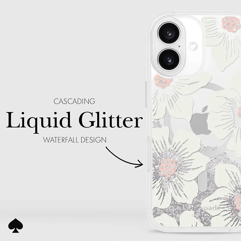 Kate Spade New York Liquid Glitter MagSafe – dėklas iPhone 16 (Hollyhock Floral)