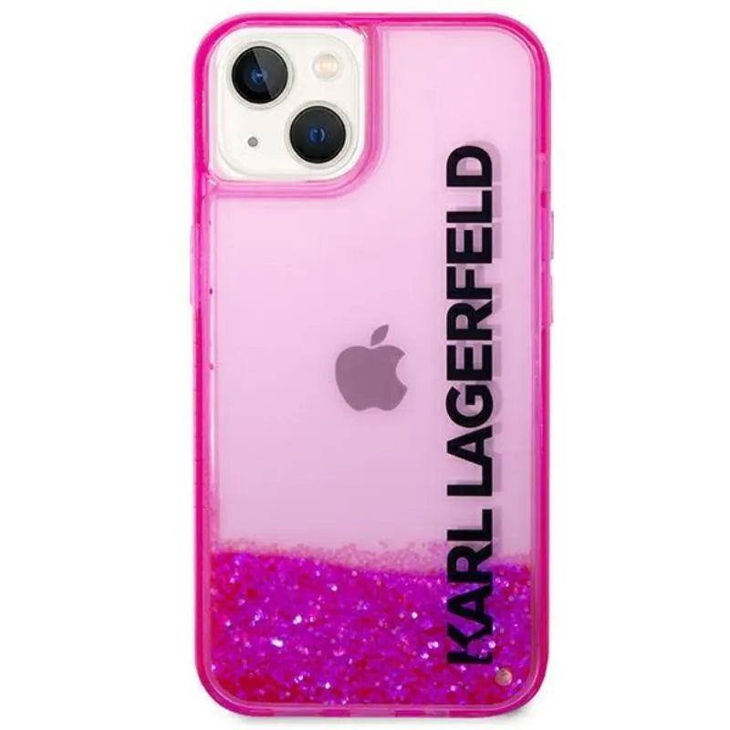 Karl Lagerfeld Liquid Glitter Translucent Elongated Logo dėklas – dėklas iPhone 14 Plus (rožinis)