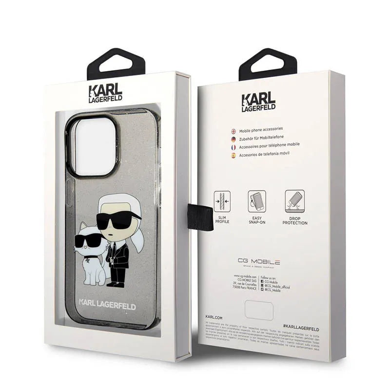 Karl Lagerfeld IML Glitter NFT Karl & Choupette – Dėklas, skirtas iPhone 14 Pro Max (Juodas)