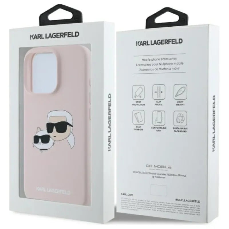 Karl Lagerfeld Silicone Double Heads Print MagSafe - dėklas iPhone 16 Pro Max (rožinis)