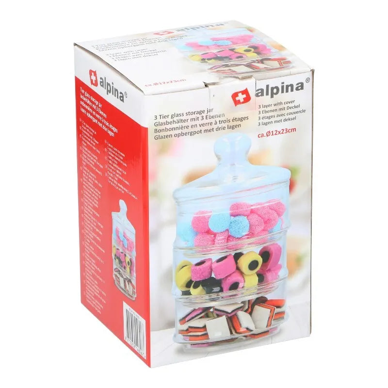 Alpina – stiklinis indas / talpykla saldumynams, 3 aukštai, 12x23 cm