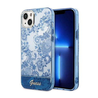 „Guess Porcelain Collection“ – dėklas „iPhone 14 Plus“ (mėlynas)