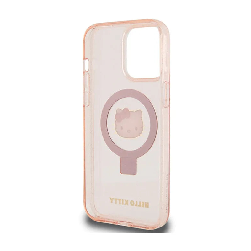 Hello Kitty Ring Stand Glitter Electrop Logo MagSafe - dėklas iPhone 15 Pro Max (rožinis)