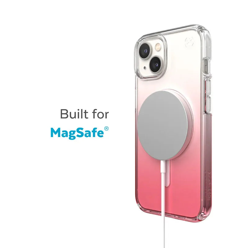 Speck Presidio Perfect-Clear + Ombre + MagSafe - dėklas iPhone 15 Plus / 14 Plus su MICROBAN danga (Skaidrus / Vintage Rose Fade)