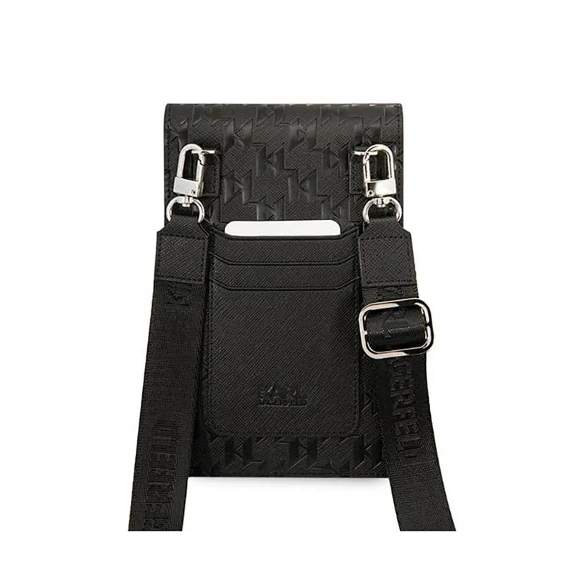 Karl Lagerfeld Monogram Plate Wallet telefono krepšys – krepšys išmaniajam telefonui ir aksesuarams (juodas)