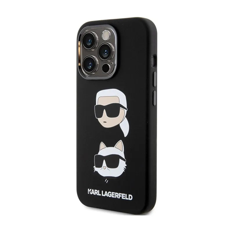 Karl Lagerfeld Silicone Karl & Choupette Heads dėklas iPhone 15 Pro Max telefonui (juodas)