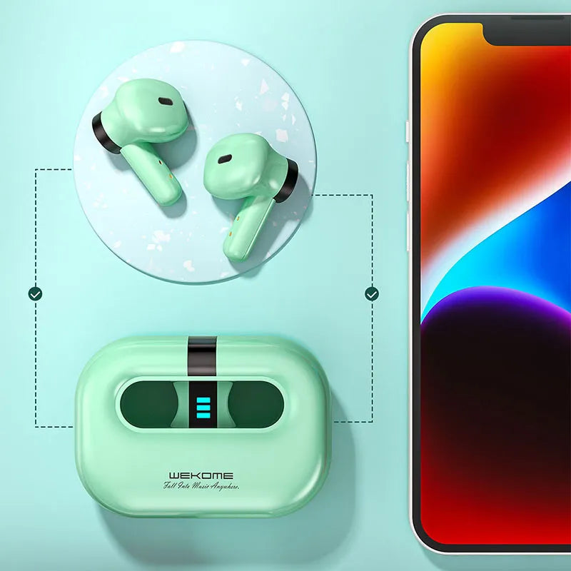 WEKOME VA06 Vanguard serija - „Bluetooth V5.2“ TWS belaidės ausinės su įkrovimo dėklu (žalios)