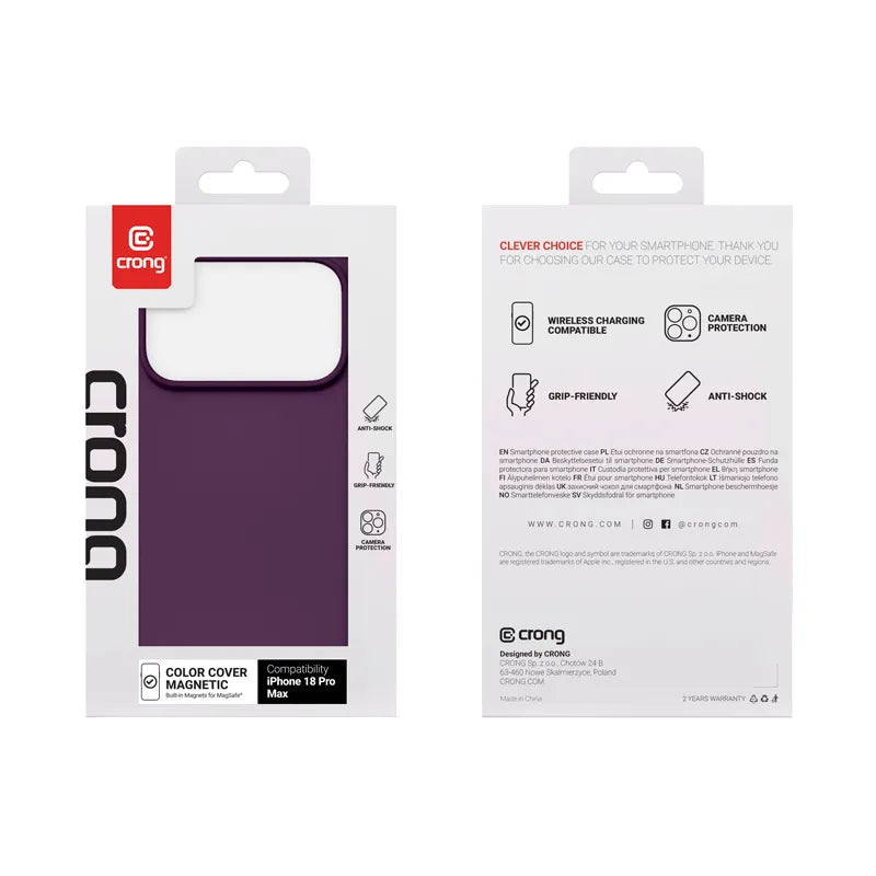 Crong Color Cover Magnetic – MagSafe dėklas, skirtas iPhone 18 Pro Max / 17 Pro Max (slyvų spalvos)