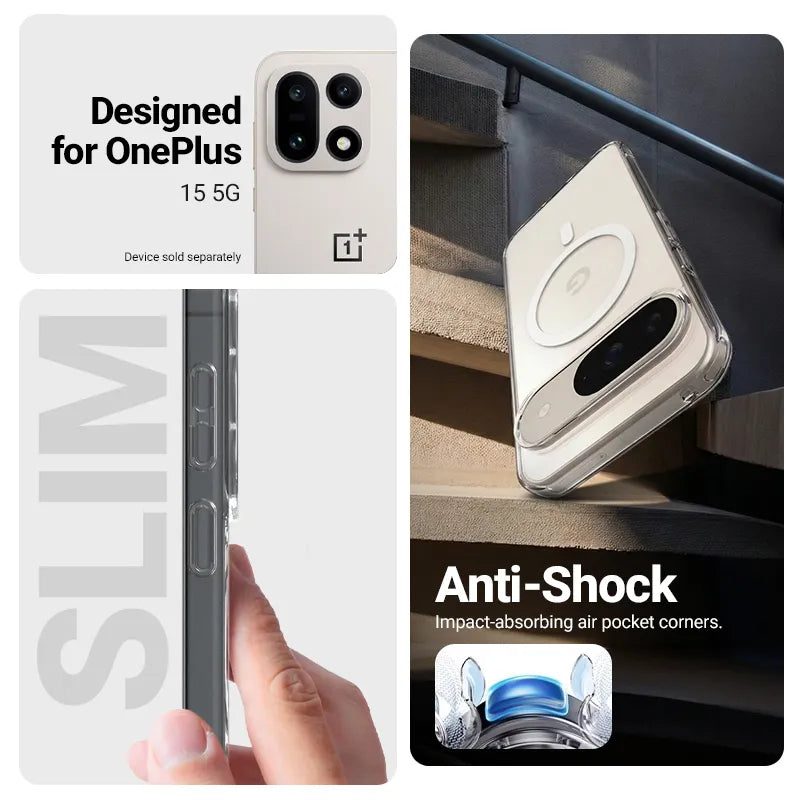 Crong Hybrid Clear Magnetic – MagSafe dėklas OnePlus 15 (skaidrus)