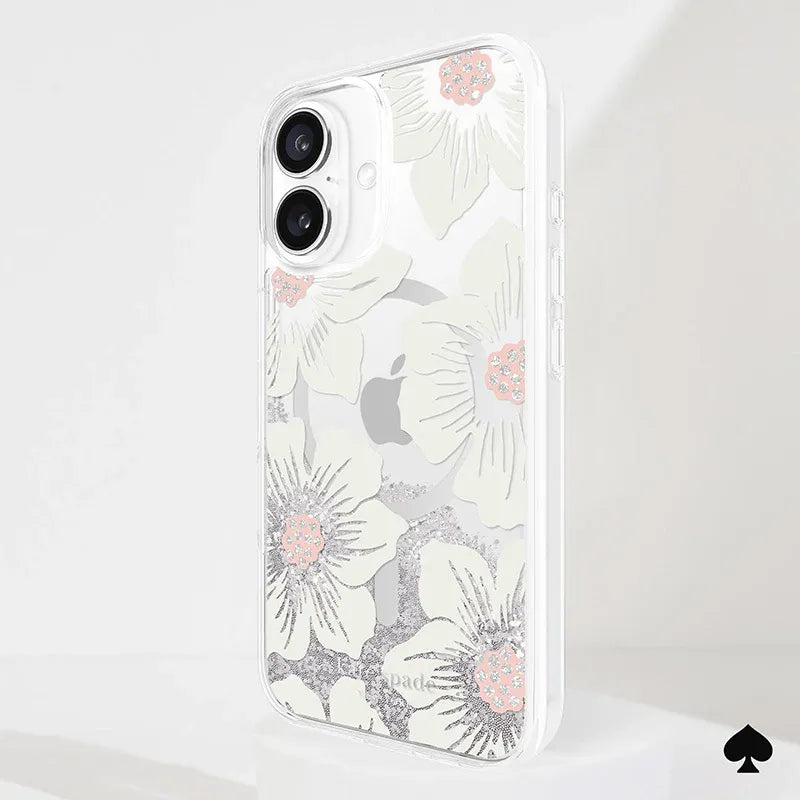 Kate Spade New York Liquid Glitter MagSafe – dėklas iPhone 16 (Hollyhock Floral)