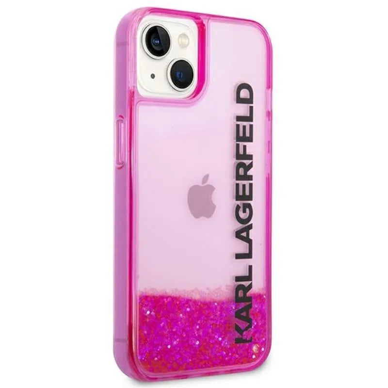 Karl Lagerfeld Liquid Glitter Translucent Elongated Logo dėklas – dėklas iPhone 14 Plus (rožinis)