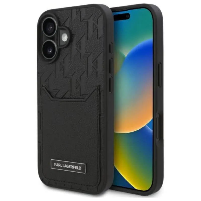 Karl Lagerfeld Cardslots Monogram - dėklas iPhone 16 (juodas)