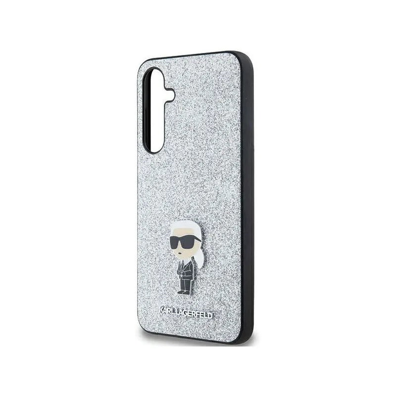 Karl Lagerfeld Fixed Glitter Ikonik Logo Metal Pin - dėklas Samsung Galaxy A35 5G (sidabrinis)