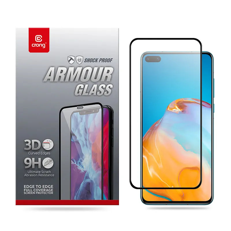 Crong 3D Armor Glass – 9H grūdintas stiklas visam Huawei P40 ekranui + montavimo rėmelis