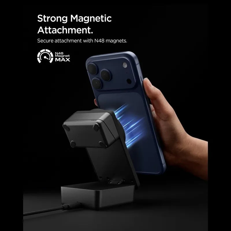 Spigen EF323MQ Essential – MagSafe 3 viename belaidis įkroviklis, skirtas iPhone, AirPods ir Apple Watch 25W Qi 2.2 (juodas)