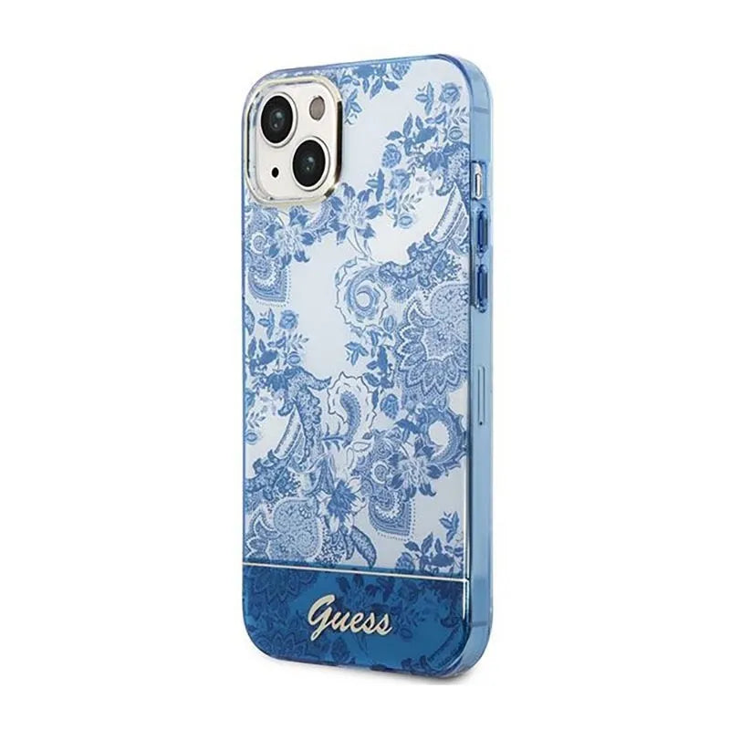 „Guess Porcelain Collection“ – dėklas „iPhone 14 Plus“ (mėlynas)