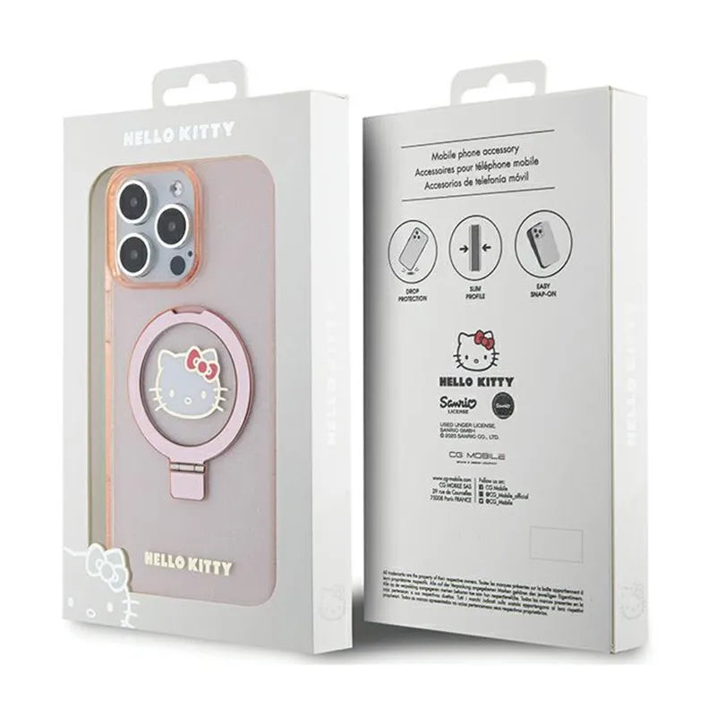 Hello Kitty Ring Stand Glitter Electrop Logo MagSafe - dėklas iPhone 15 Pro Max (rožinis)