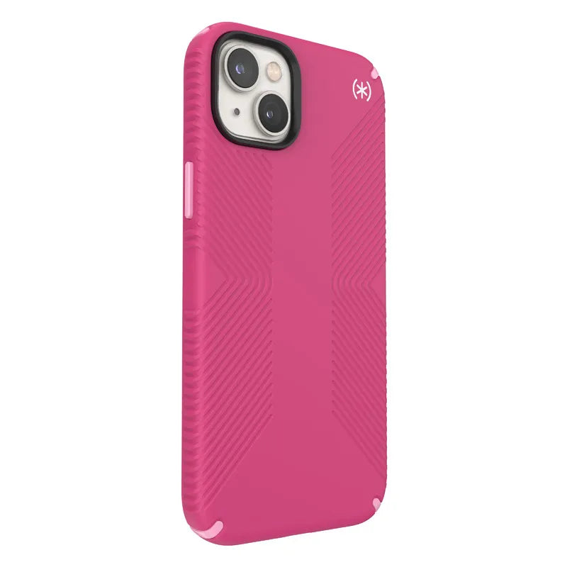 Speck Presidio2 Grip MagSafe – neslystantis iPhone 14 Plus dėklas (Digitalpink / Blossompink / White)