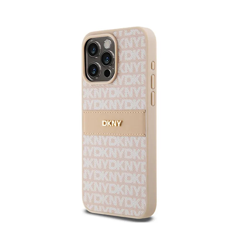 DKNY Leather Mono Stripe & Metal Logo – dėklas iPhone 15 Pro Max (rožinis)