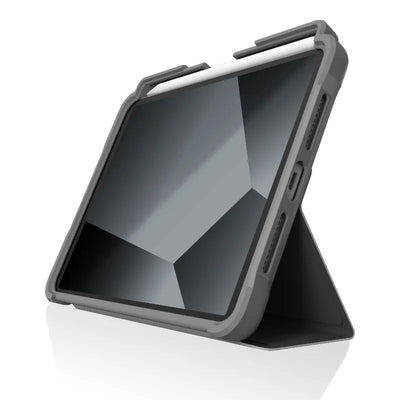 STM Dux Plus – tvirtas dėklas, skirtas iPad mini 7 (2024) / mini 6 (2021), MIL-STD-810G su Apple Pencil laikikliu (juodas)